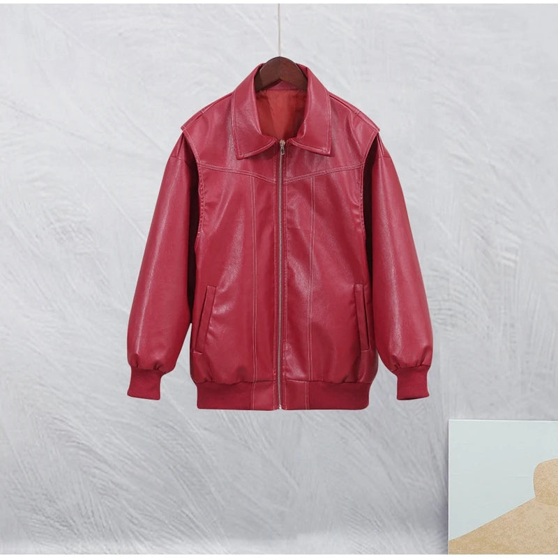 "Competition" Women's Casual Chic Lapel Stitch Leather Jacket
