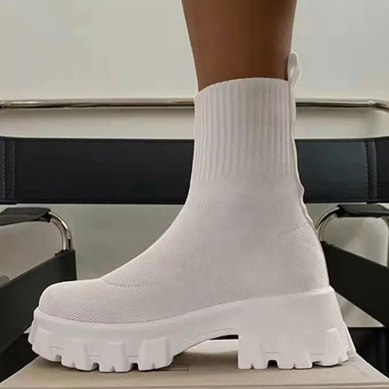 "Platform Dreamin" Women's Designer Slip On Knitted Platform Boots