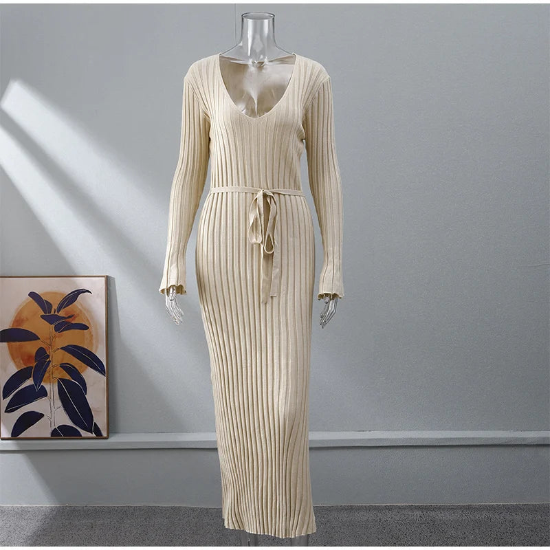 “Everlove” Women’s Casual Knitted Long Sleeve Bodycon Maxi Dress