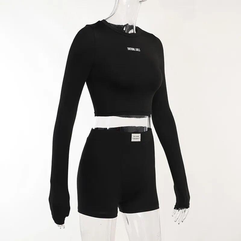 ”Emotional Labels” Women’s Long Sleeve Cropped Two Piece Outfit Set