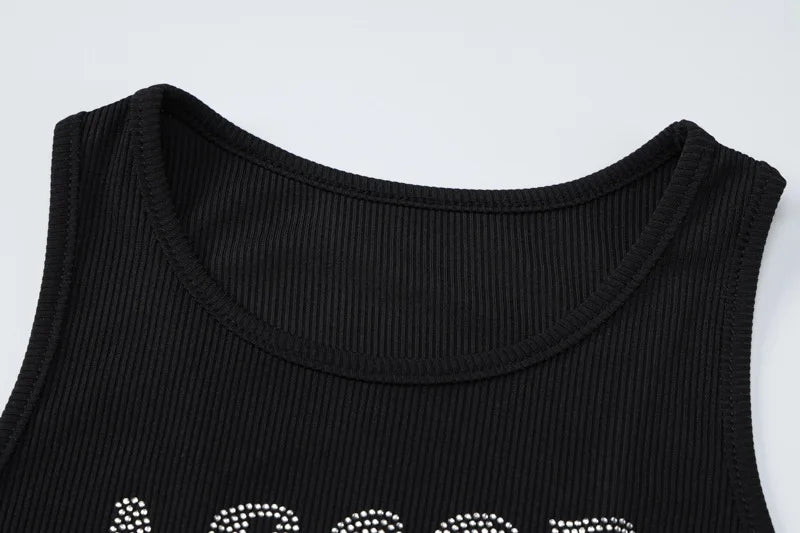 "ABCDE F U" Women's Embroidered Black Racer Back Crop Top