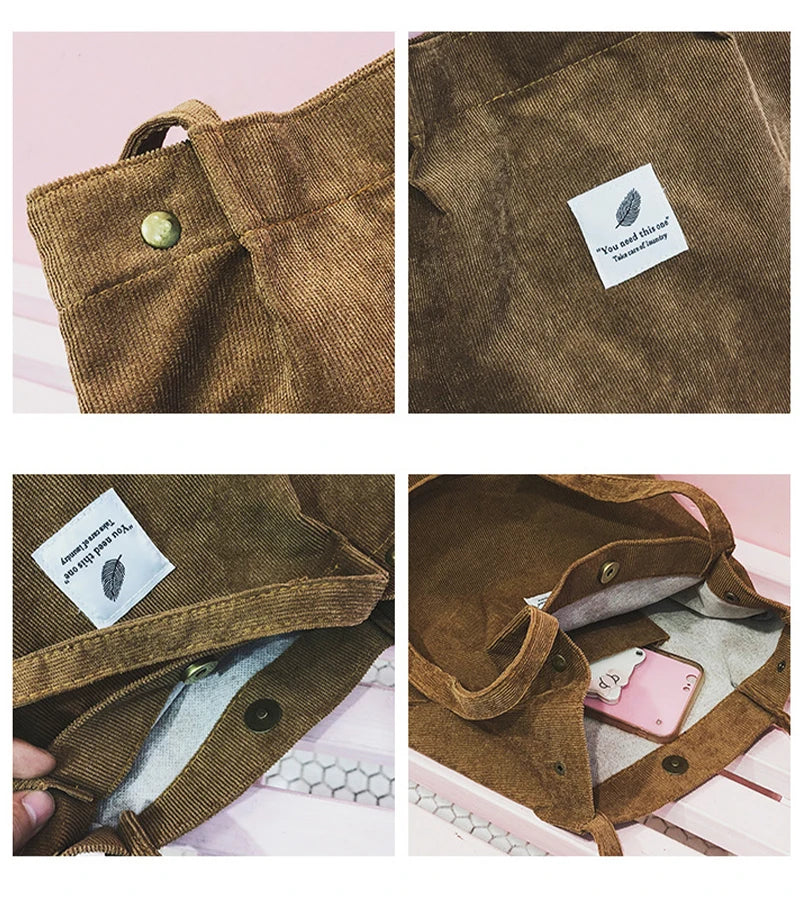 “Totally Essential” Reusable Foldable Casual Corduroy Tote Bag