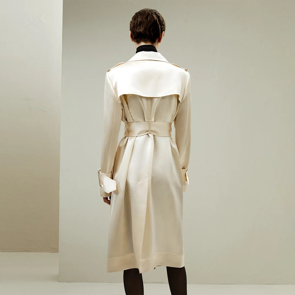 "England" Women's Mulberry Silk Belted Trench Coat
