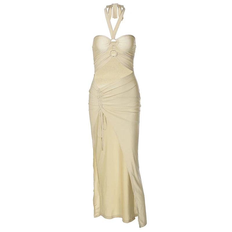 “The Queen” Women’s Sexy Satin Backless Draped Maxi Dress