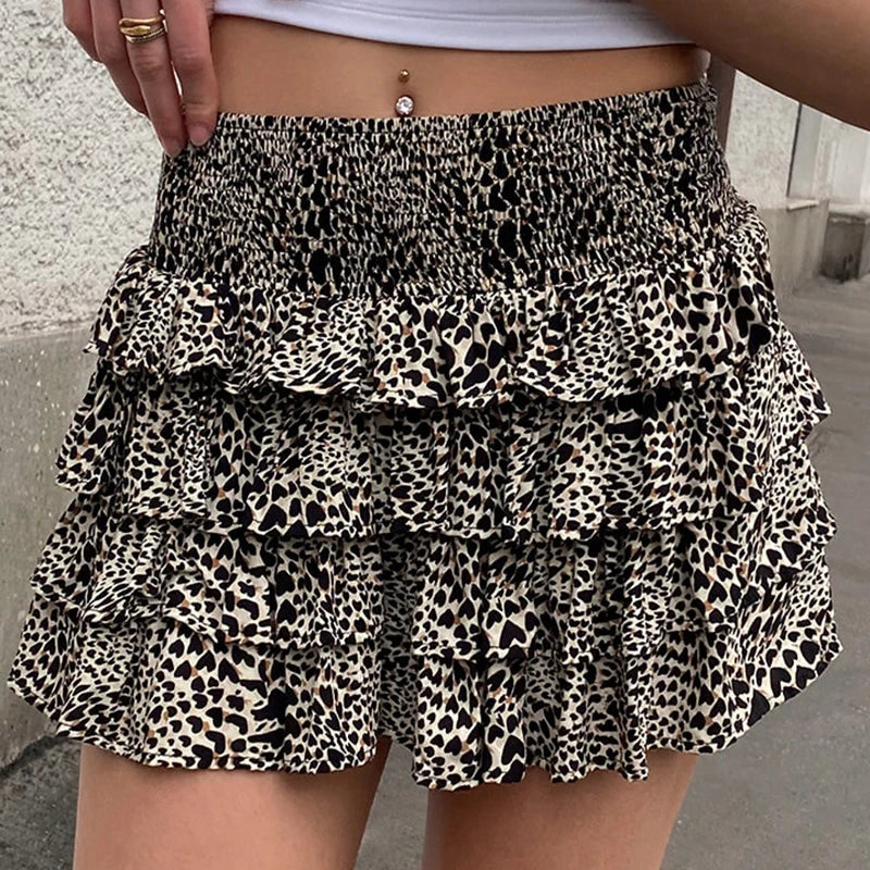 "Black Leopard" Women's Fringed Leopard Print Mini Skirt