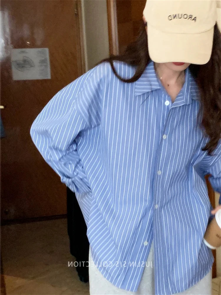 “Daily’s” Women’s Casual Korean Style Long Sleeve Striped Shirts