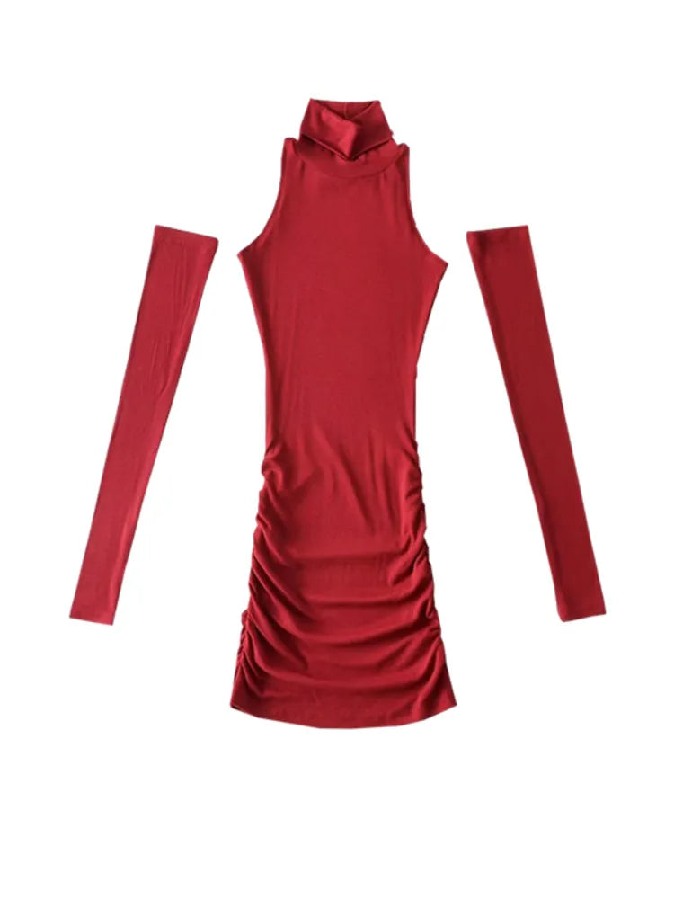 “Show Stopper” Women’s Elegant High Neck Long Sleeve Mini Dress