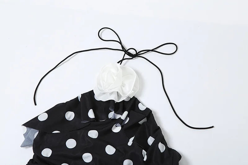 "Belle" Women's Ruffled Polka Dot Print Halter Mini Dress
