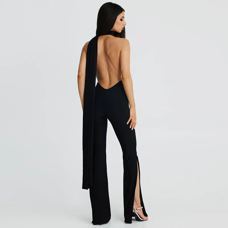 "Charlie" Women's Sexy Backless Flared Jumpsuit