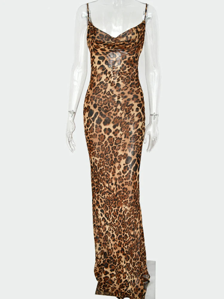 "Jungle Fever" Women's Leopard Print Bodycon Maxi Dress